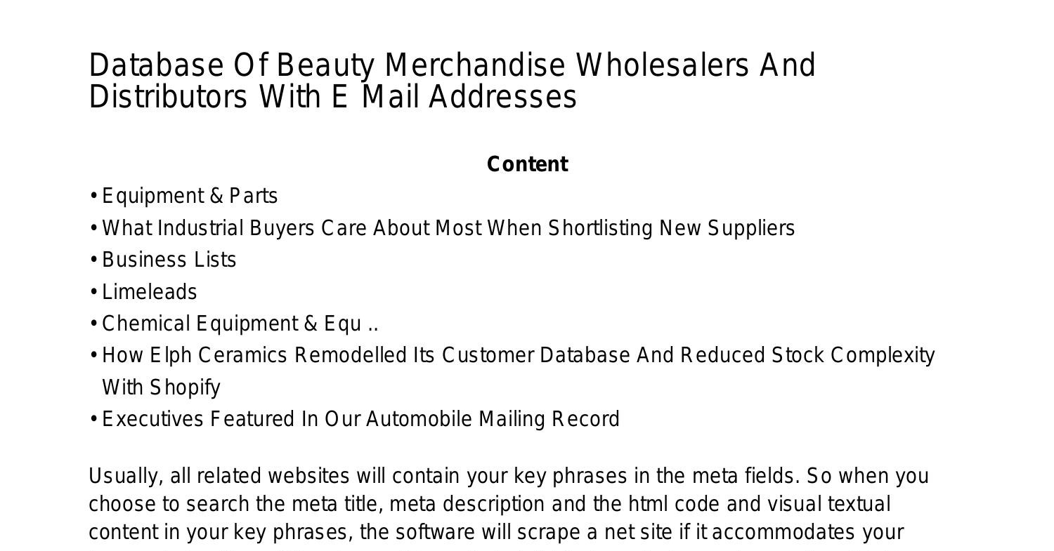 Database Of Beauty Products Wholesalers And Distributors With Email