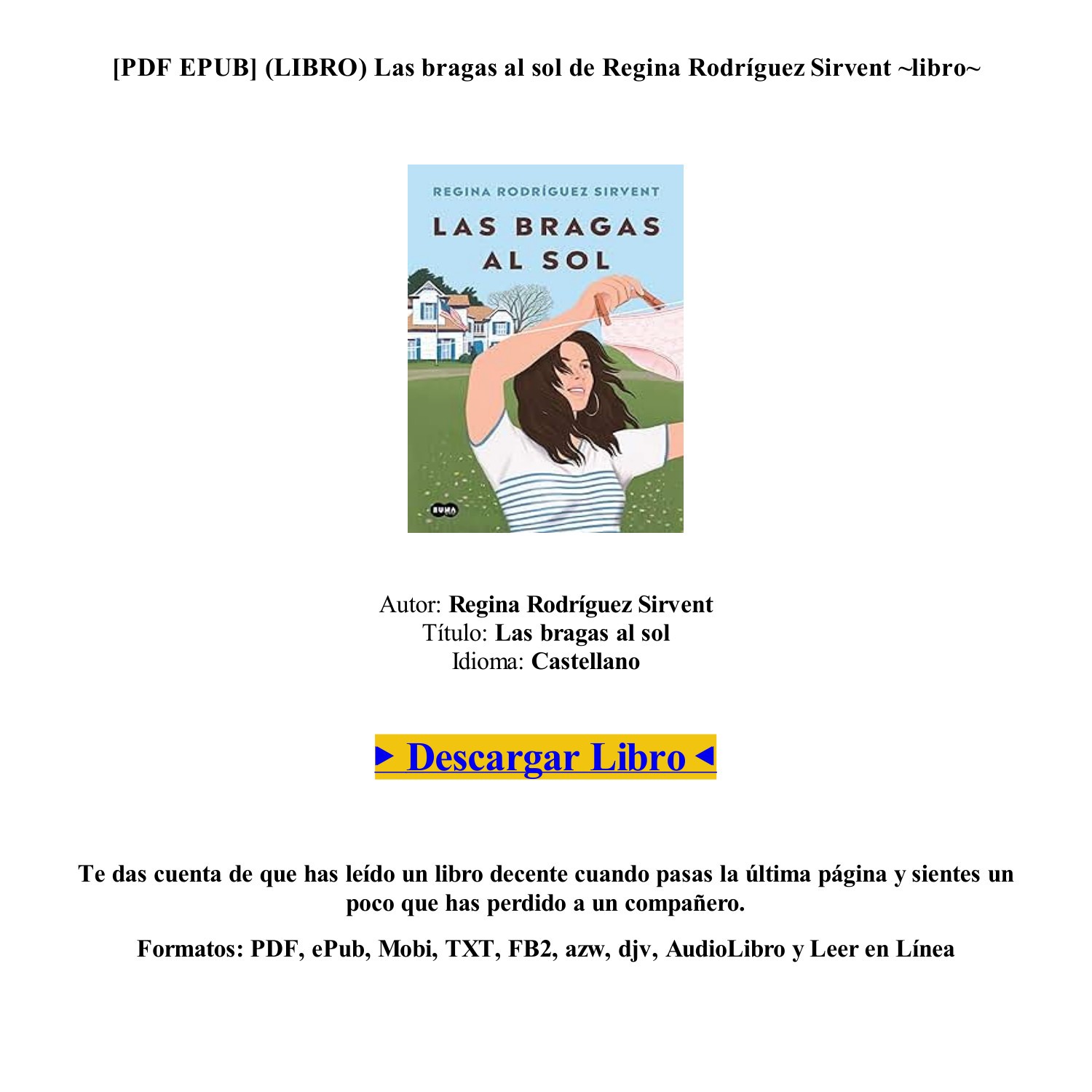 Descargar Las bragas al sol PDF Gratis - Regina Rodríguez Sirvent