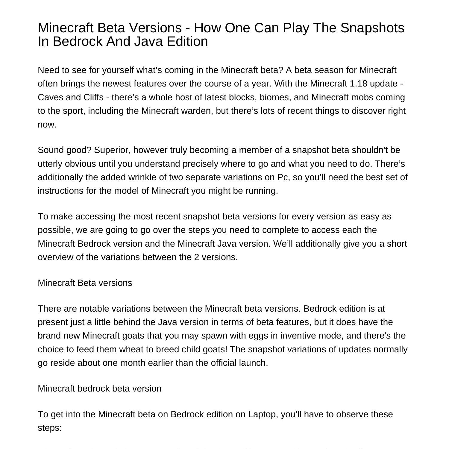 Minecraft Beta Versions The Way To Play The Snapshots In Bedrock And ...