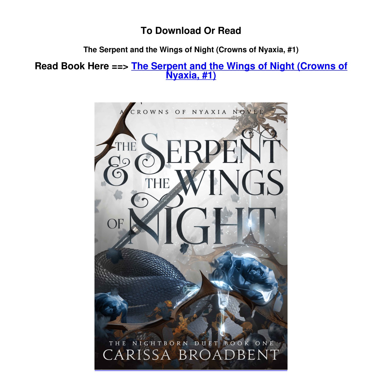 epub Download The Serpent and the Wings of Night Crowns of Nyaxia 1 BY ...