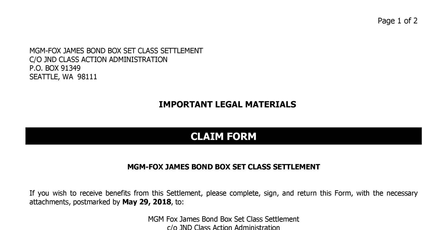 Bond DVD Settlement Claim Form pdf DocDroid