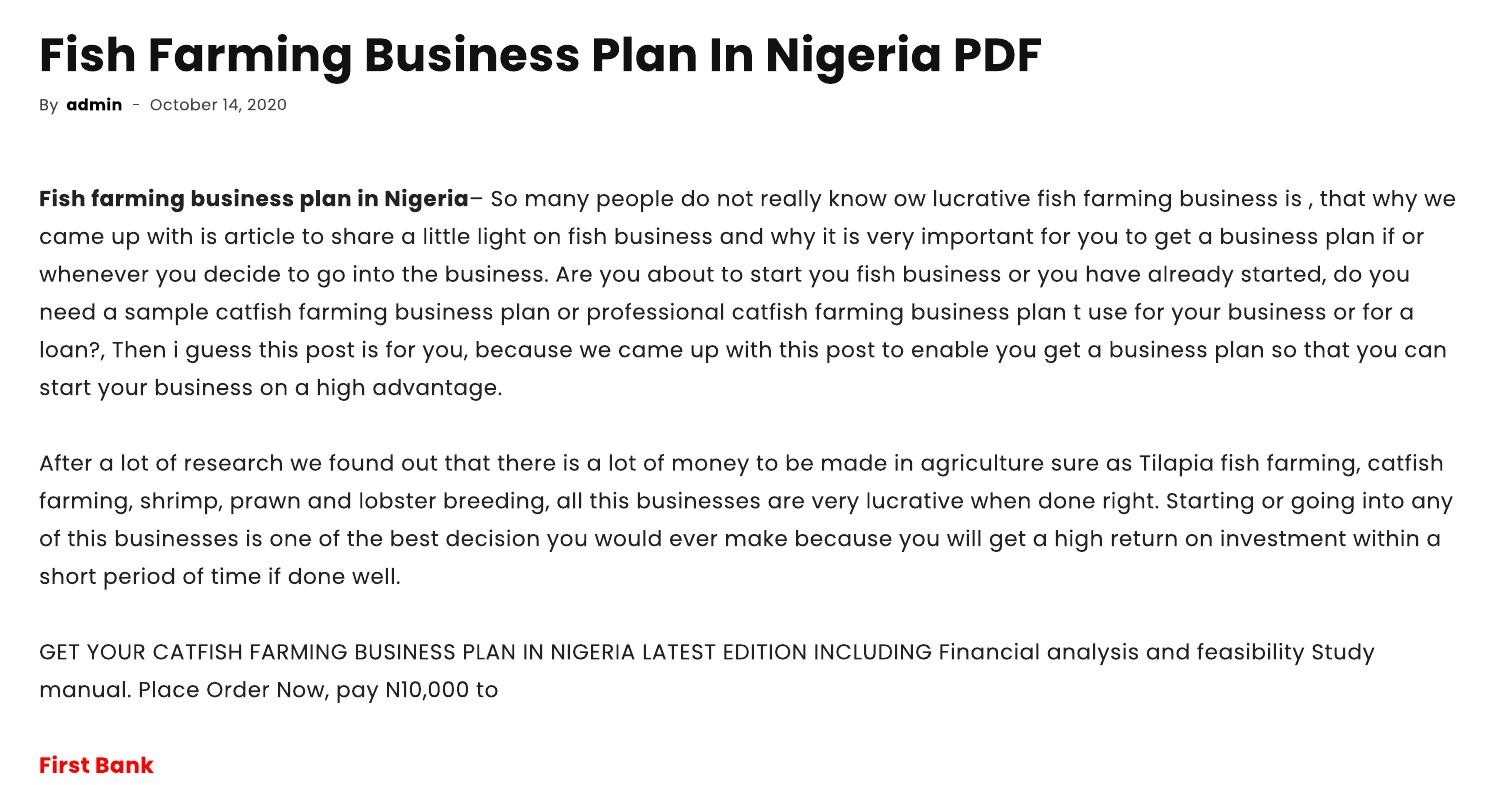 fish farming business in nigeria business plan pdf