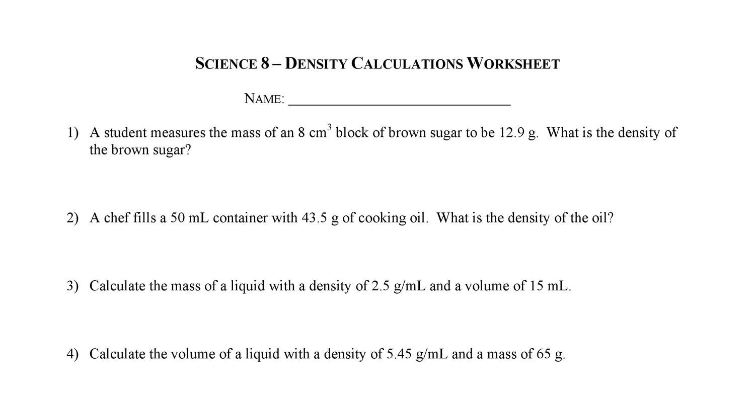 density worksheet.pdf  DocDroid With Science 8 Density Calculations Worksheet