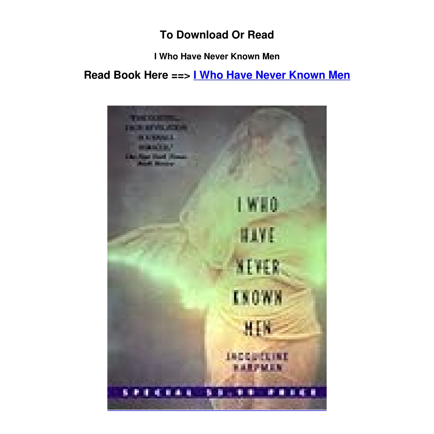 Download epub i who have never known men by jacqueline harpman pdf
