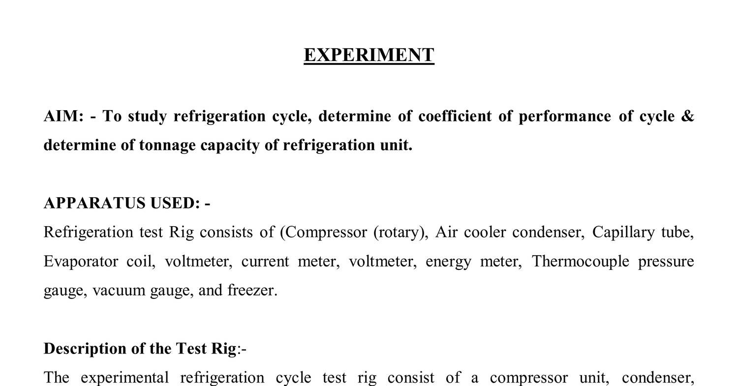 to-study-refrigeration-cycle-determine-cop-of-cycle-determine-of