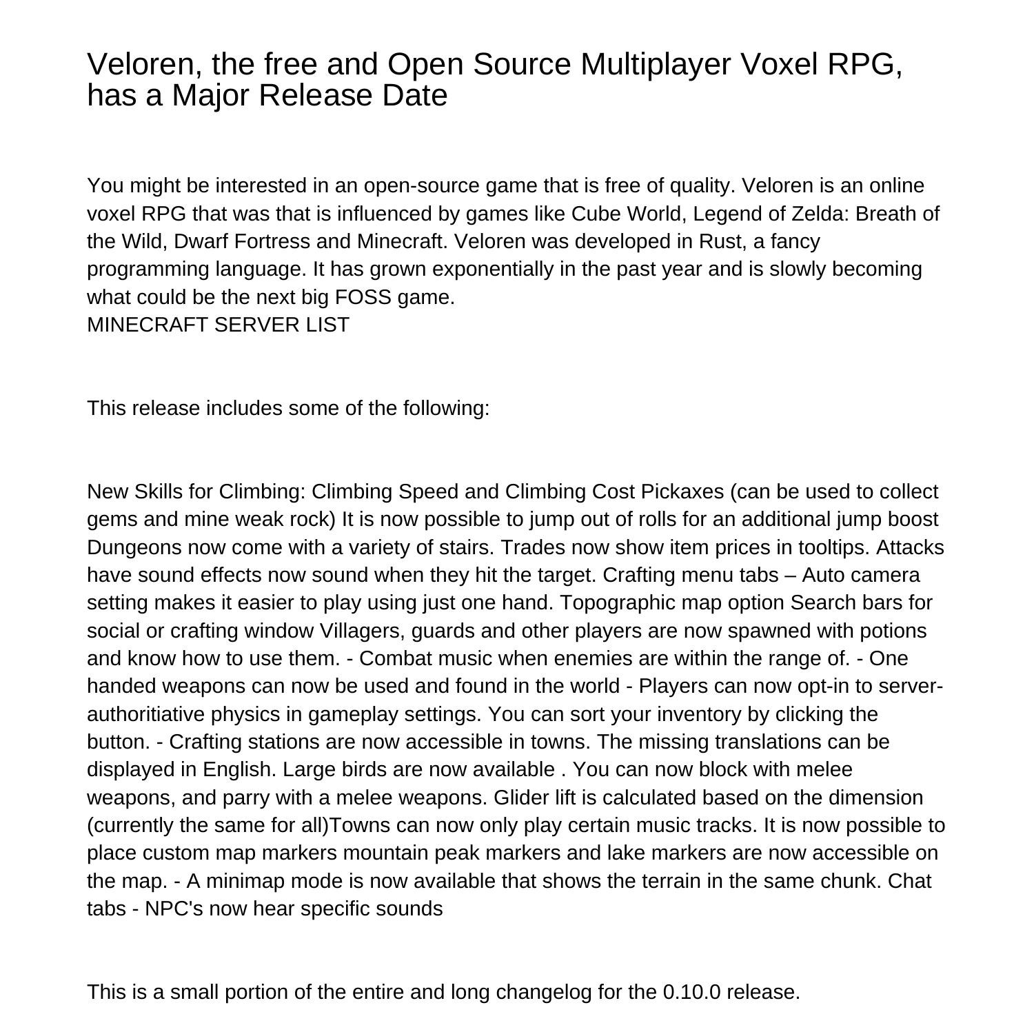 Veloren the free and Open Source Multiplayer Voxel RPG has a Major ...