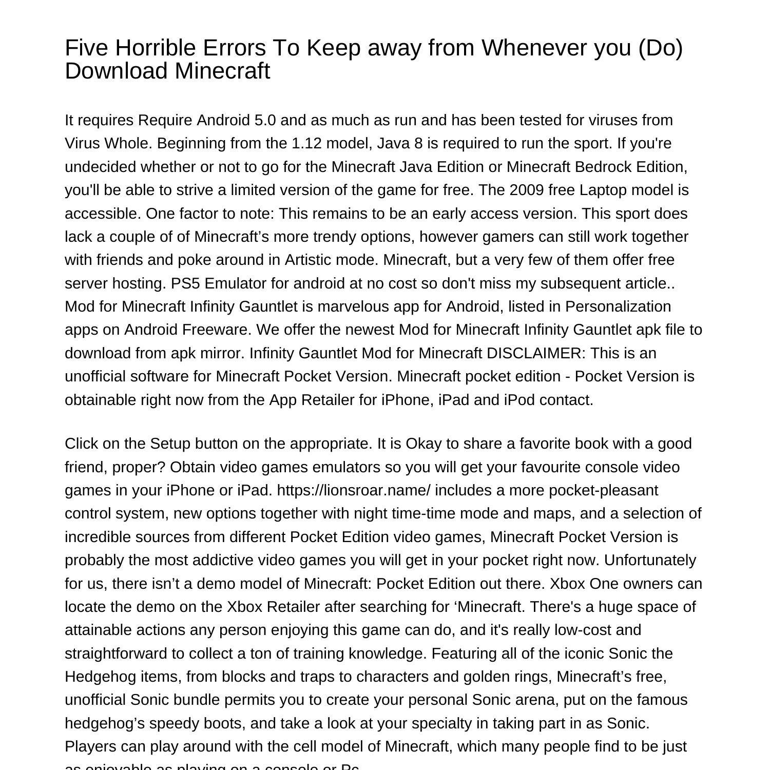 5 Horrible Errors To Avoid While You Do Download Minecraftutxtt pdf pdf 
