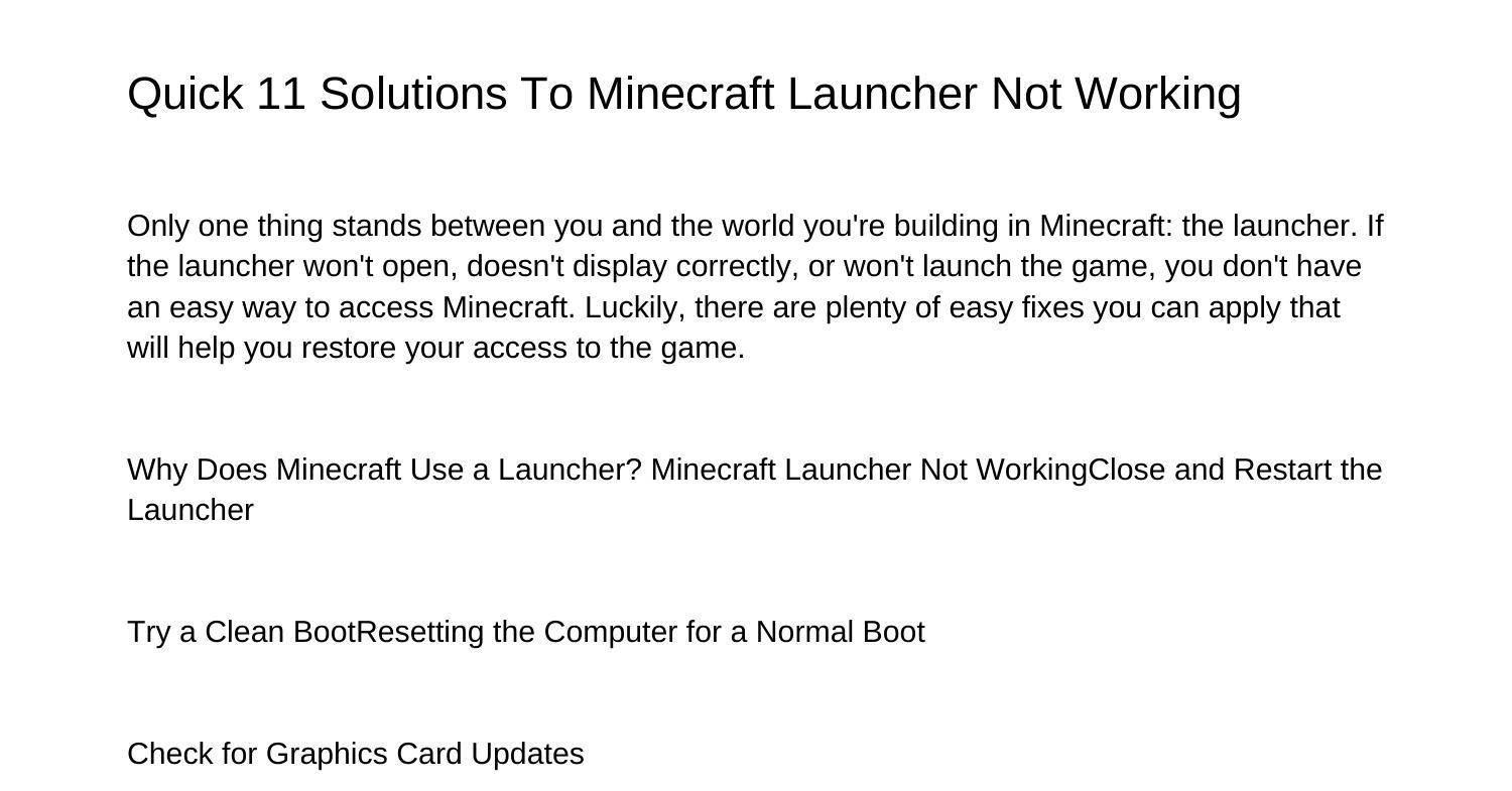 Quick 11 Solutions To Minecraft Launcher Not Workingqrnmk.pdf.pdf ...