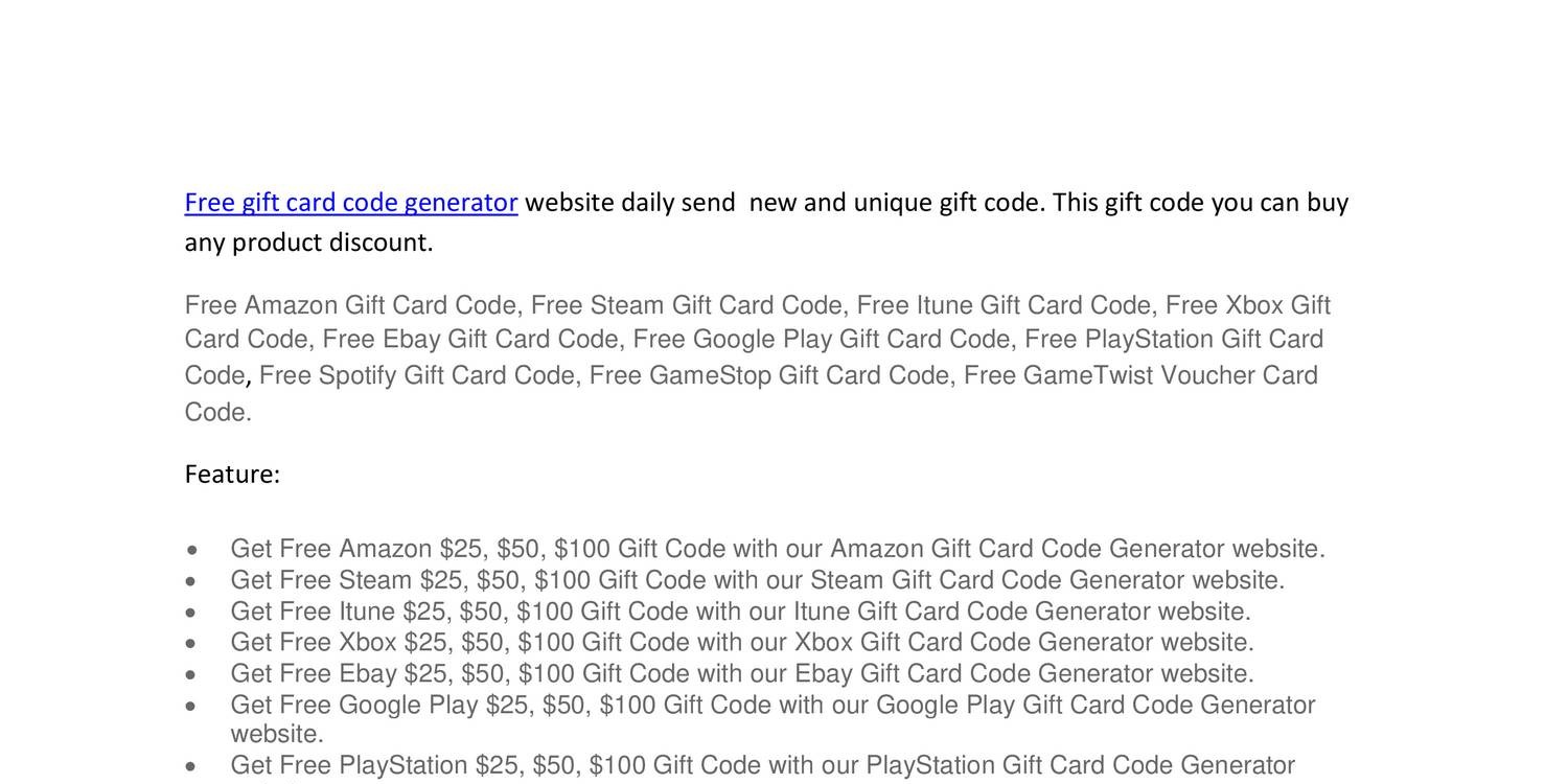 Free Gift Card Code Generator Pdf Docdroid