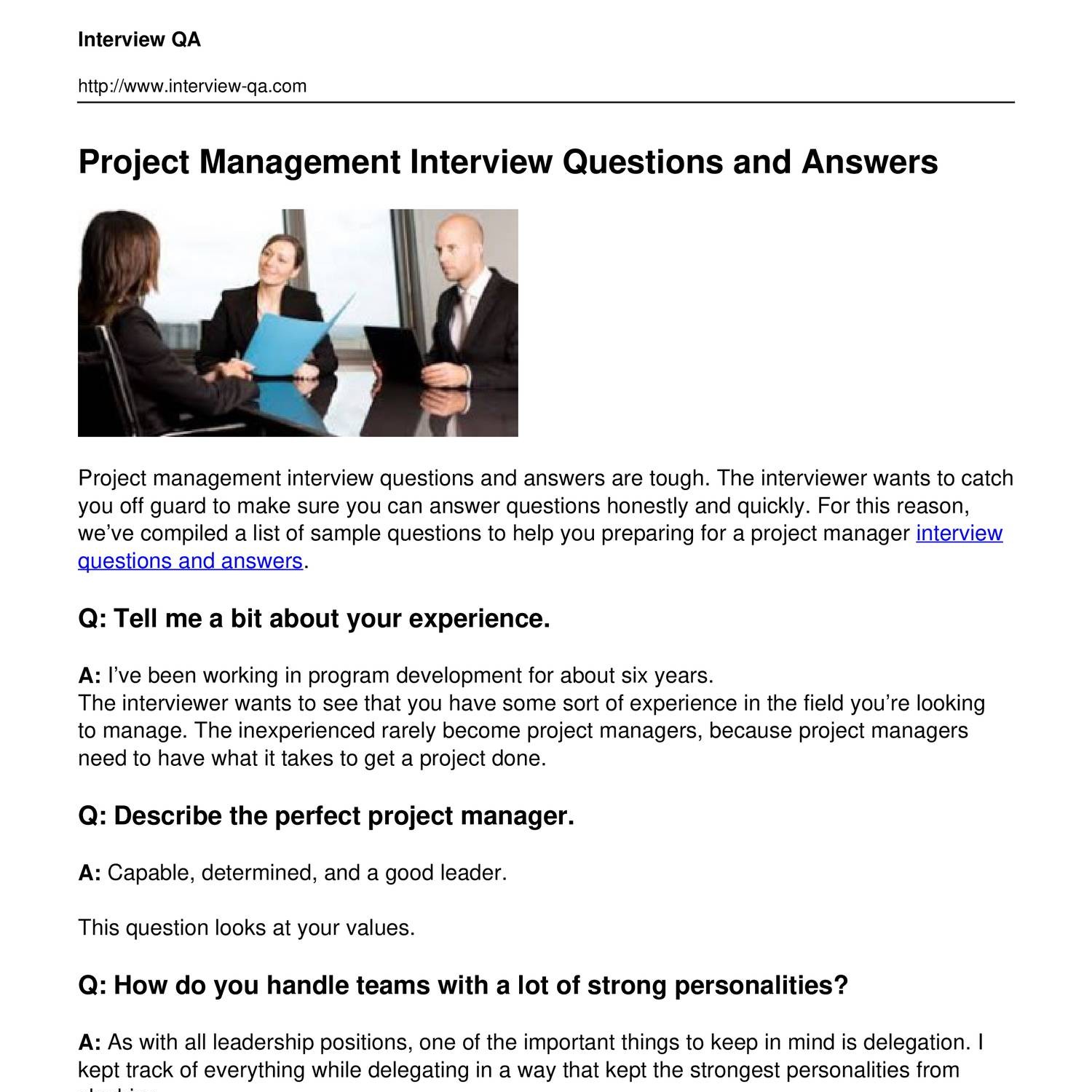 project manager interview questions problem solving
