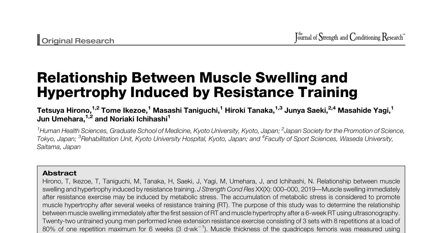 Relationship Between Muscle Swelling and Hypertrophy Induced by