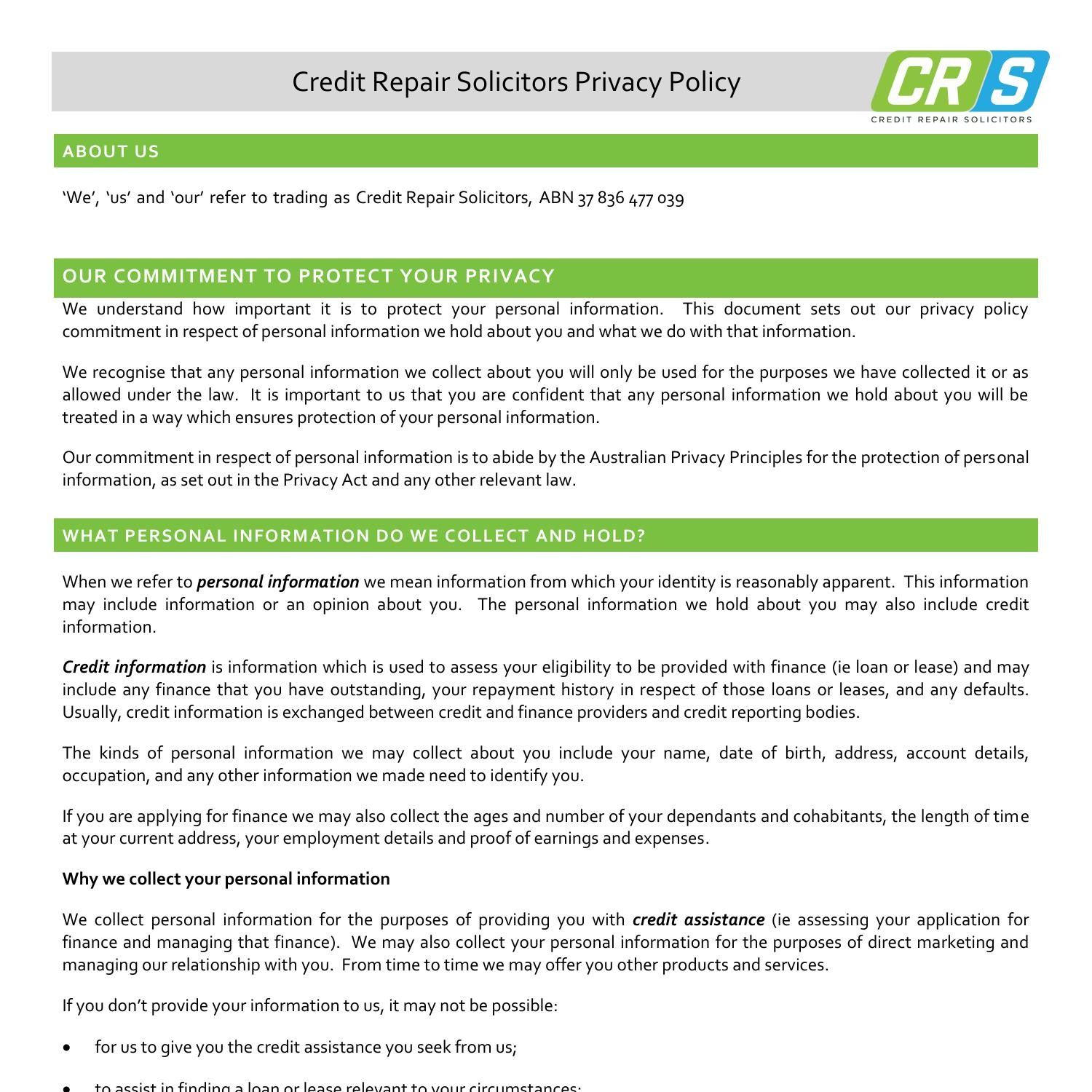 Credit Repair Solicitors Privacy Policy.pdf | DocDroid