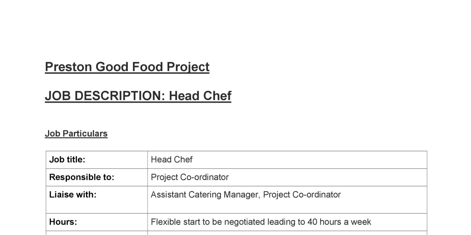 deskripsi kerja chef Alexandra Hardacre