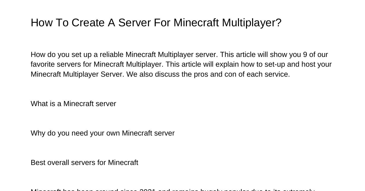 How To Create A Minecraft Multiplayer Servernwkhn.pdf.pdf | DocDroid
