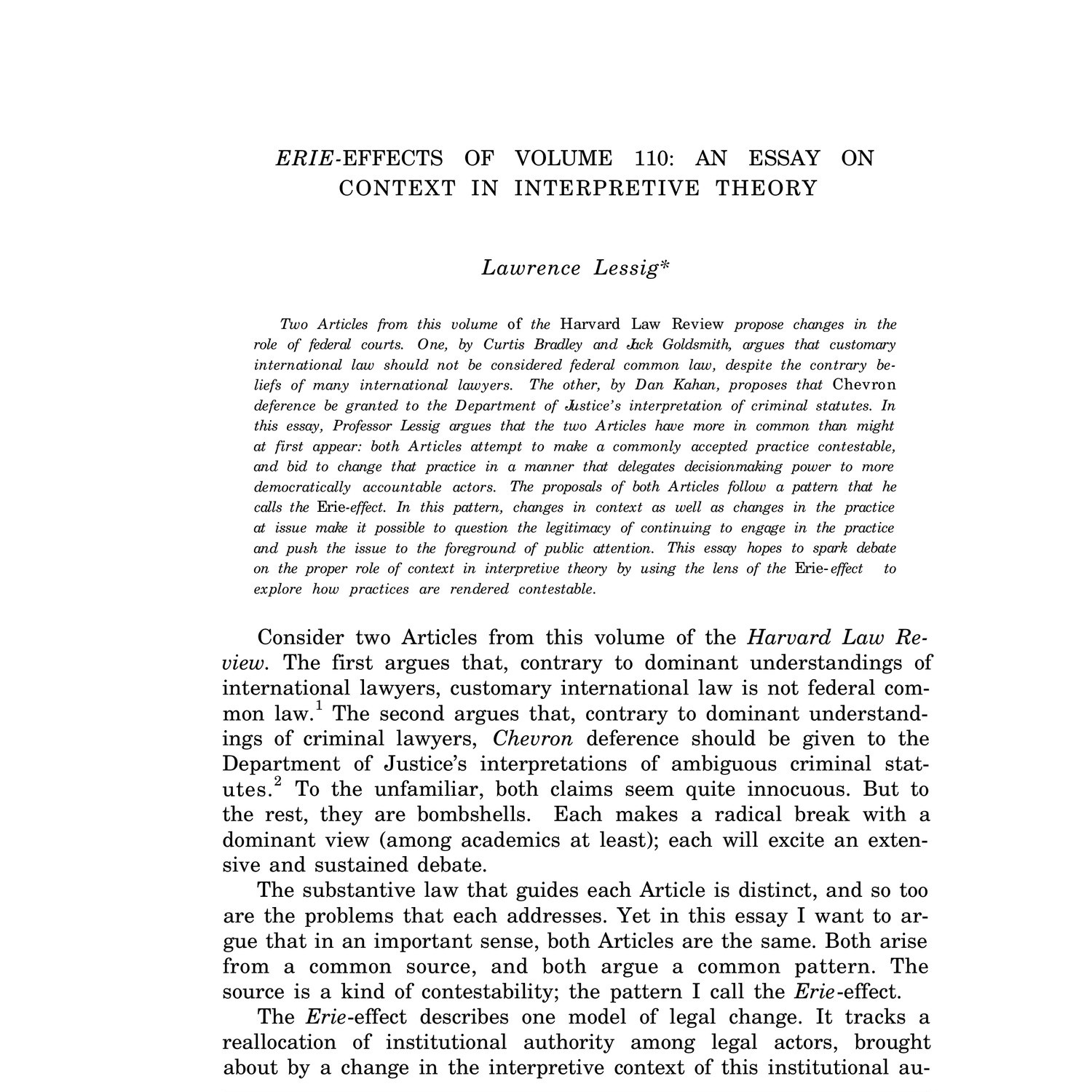 Lawrence Lessig-The Erie-Effects of Volume 110: An Essay on Context in ...