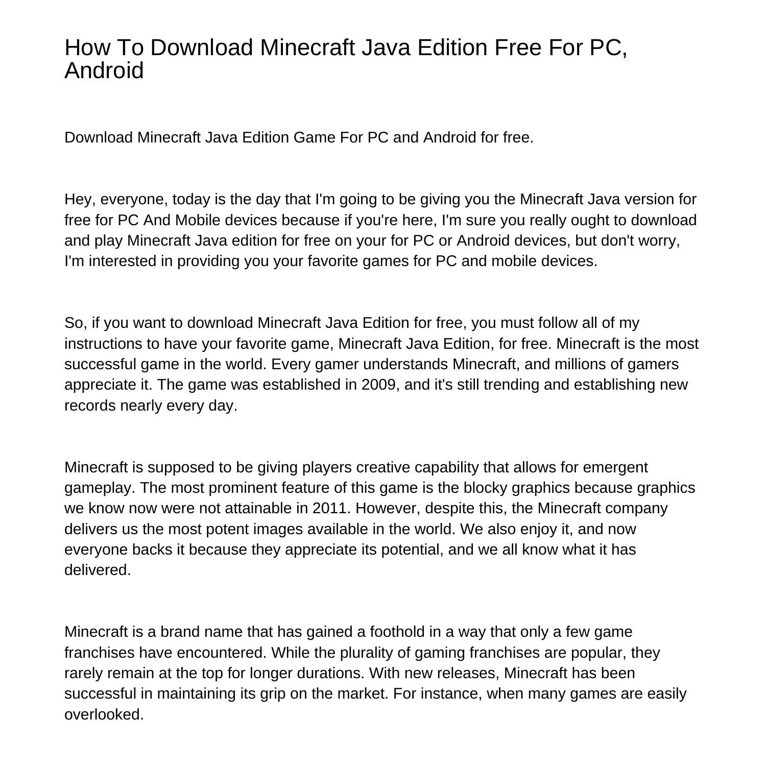 How To Download Minecraft Java Edition Free For PC Androidijtqf.pdf.pdf ...