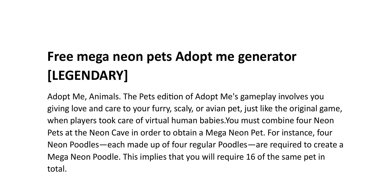 Adopt Legendary / Neon Pets! (Compatible With Adopt Me)