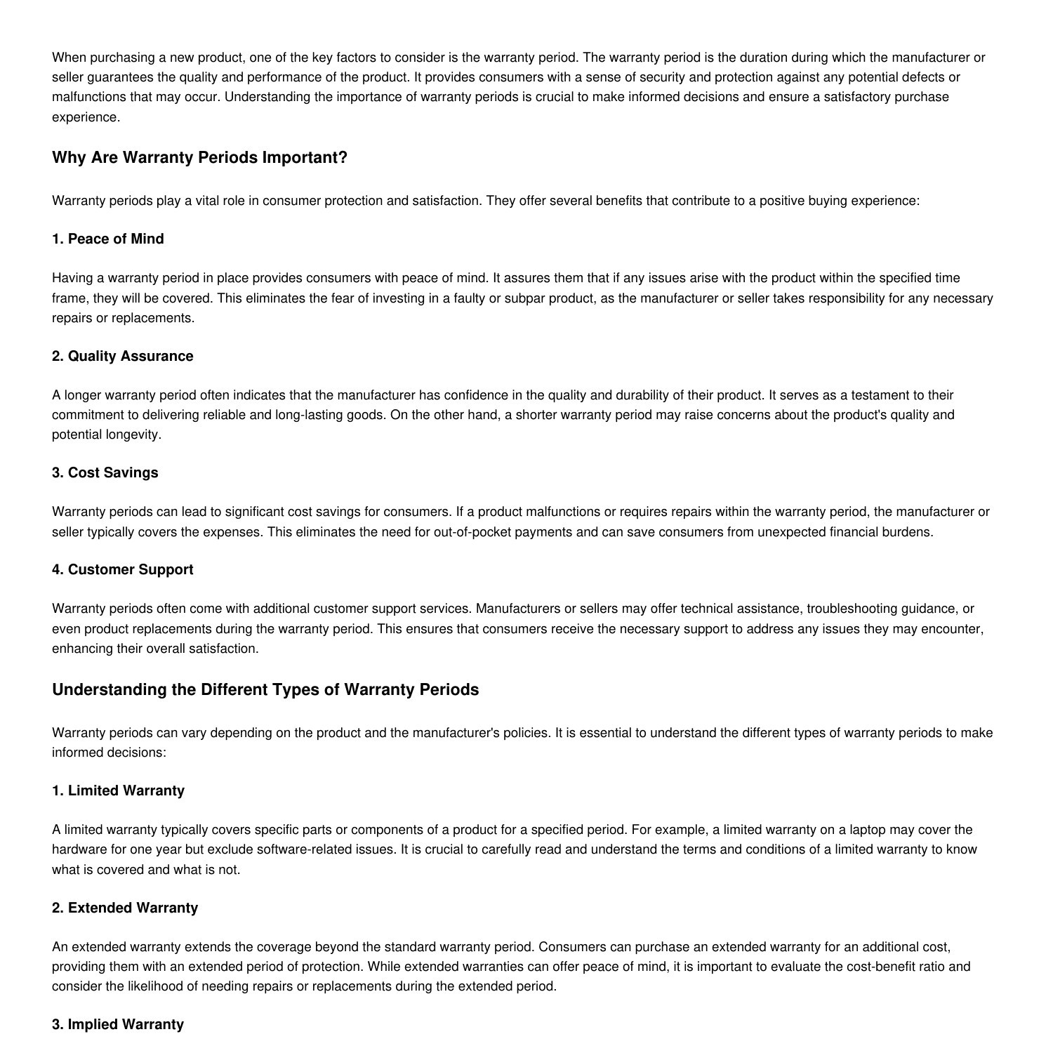 Understanding the Importance of Warranty Periods What You Need to Know