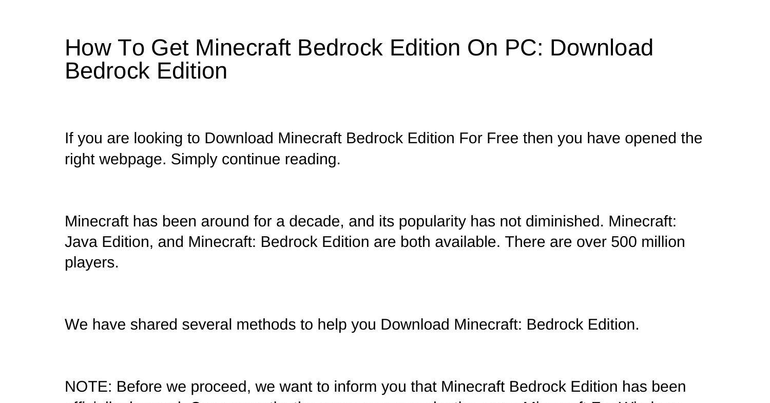 How To Get Minecraft Bedrock Edition On PC Download Bedrock ...