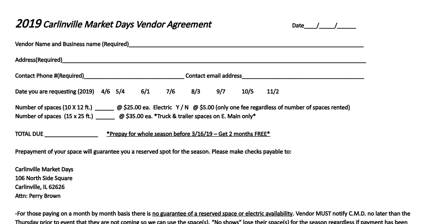 Carlinville Market Days Vendor AgreementCopy2019 p.rtf DocDroid