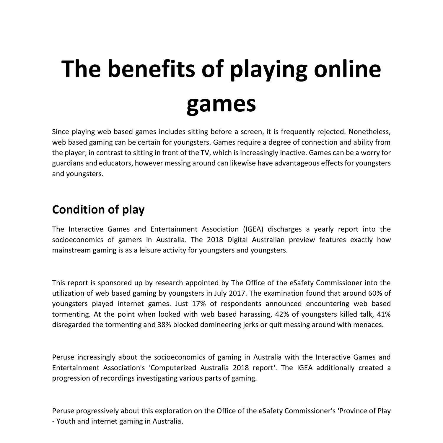 impact of online games to students essay