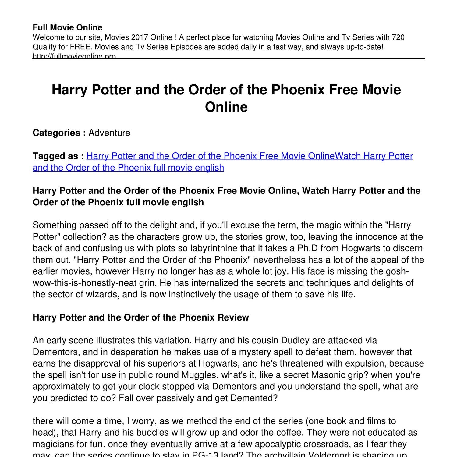 harry potter order of the phoenix movie online free