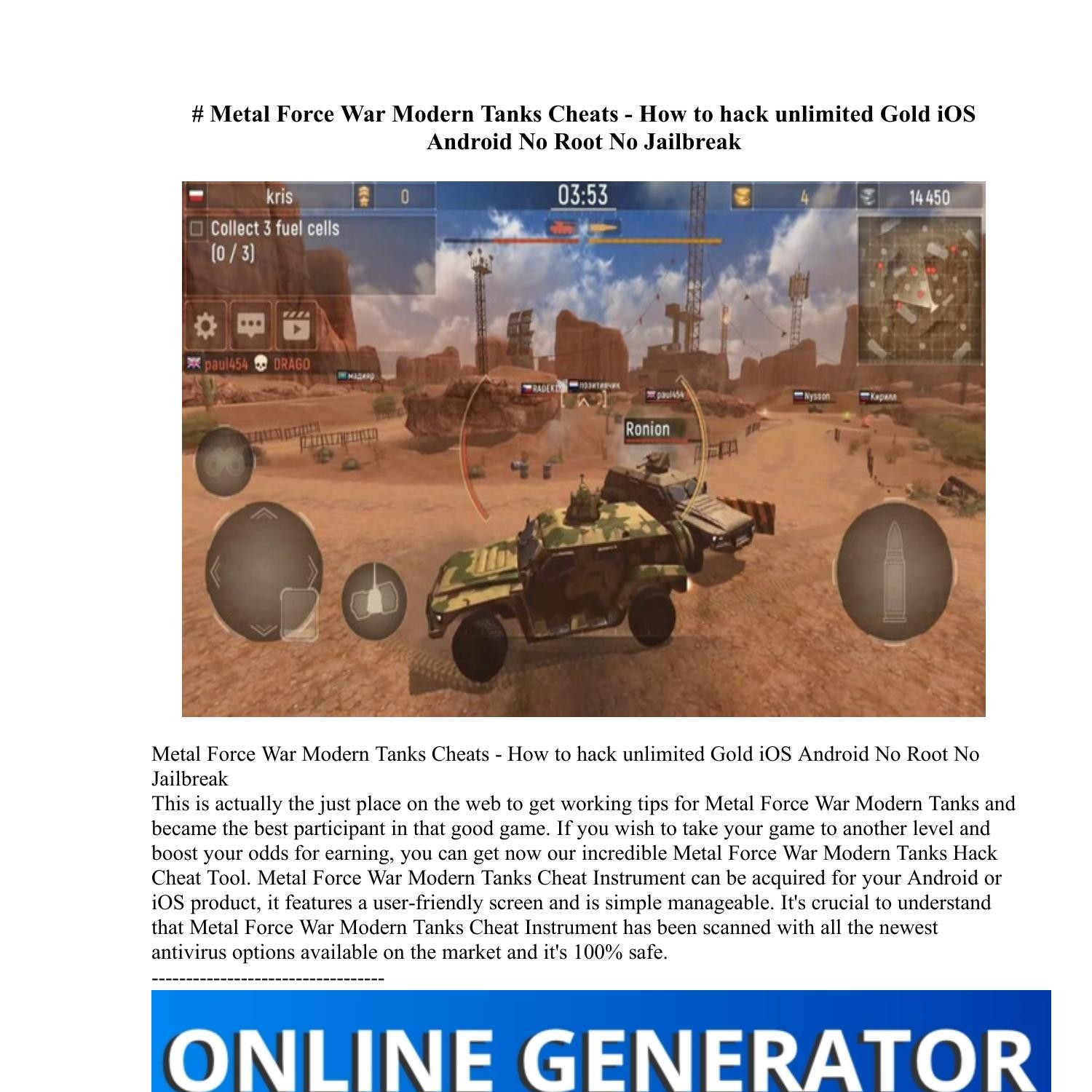  Metal Force War Modern Tanks Cheats How to hack unlimited Gold iOS