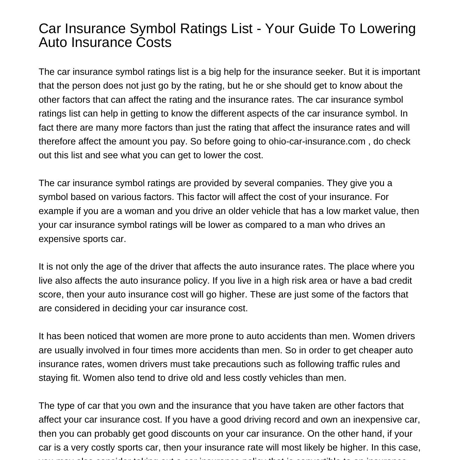 Car Insurance Symbol Ratings List Your Guide To Lowering Auto Insurance