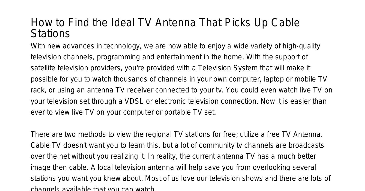 How to Get the Ideal TV Antenna That Picks Up Cable Channelsswxou.pdf