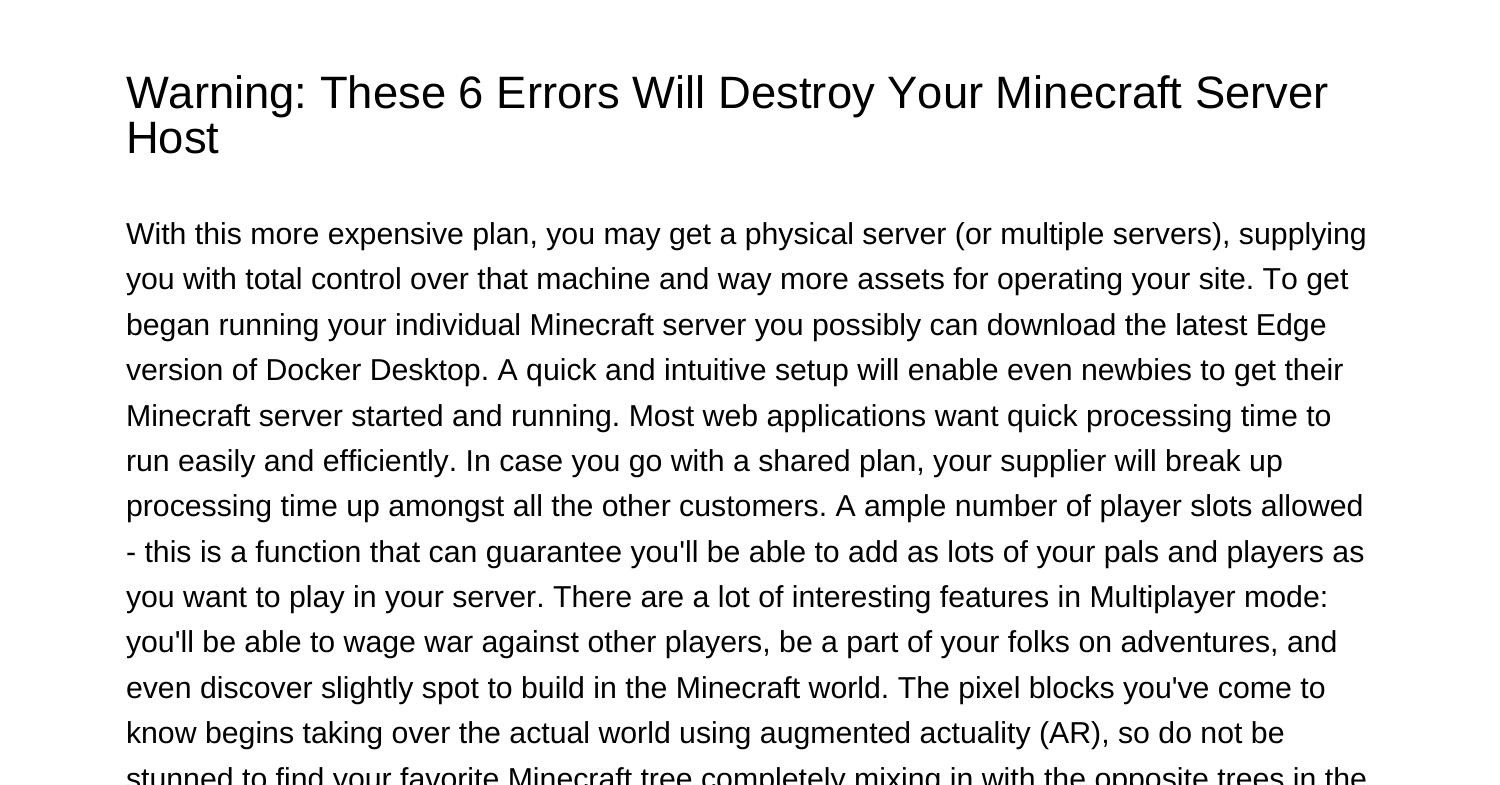 Warning These 5 Mistakes Will Destroy Your Minecraft Server Hostwiprt ...