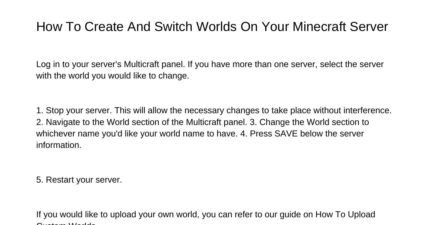 How To Create And Switch Worlds On Your Minecraft Servernoyzz.pdf.pdf