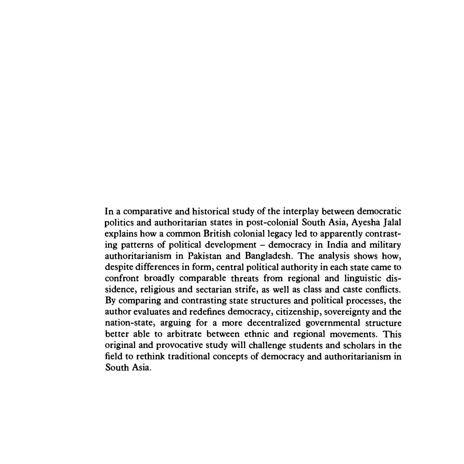 Jalal Ayesha Democracy and Authoritarianism in South Asia.pdf | DocDroid