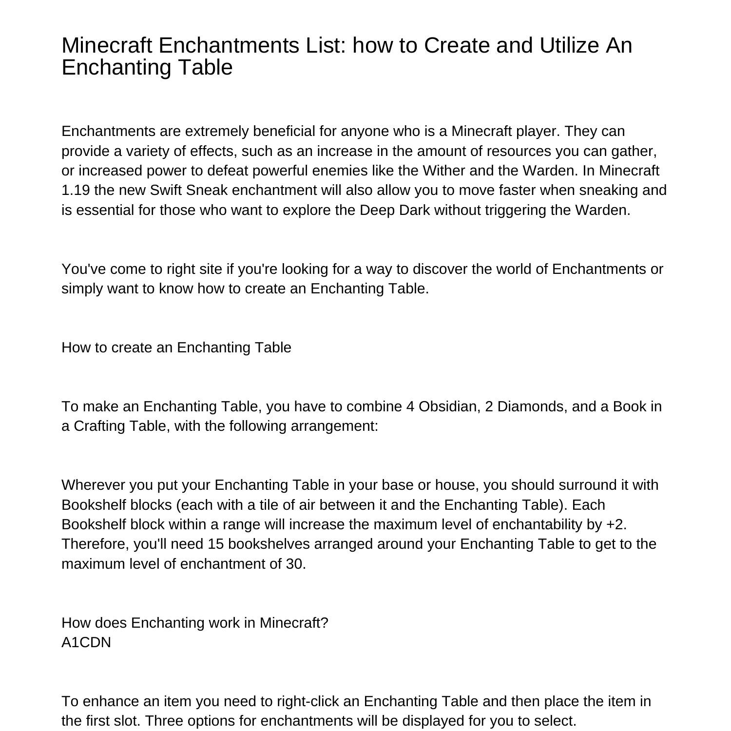 Minecraft Enchantments List How to Create and use An Enchanting ...