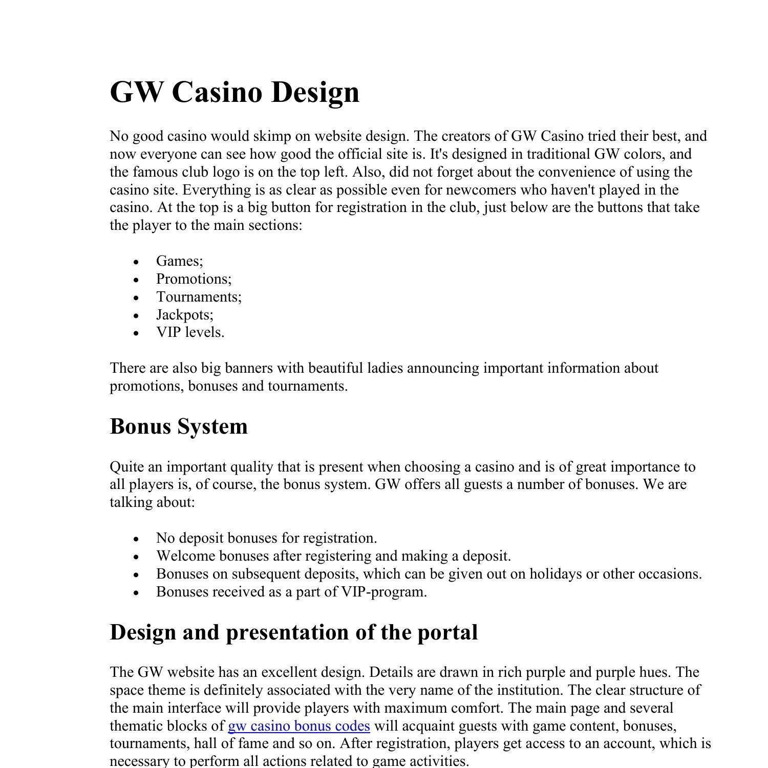 Gw Casino Interface and Bonus Features