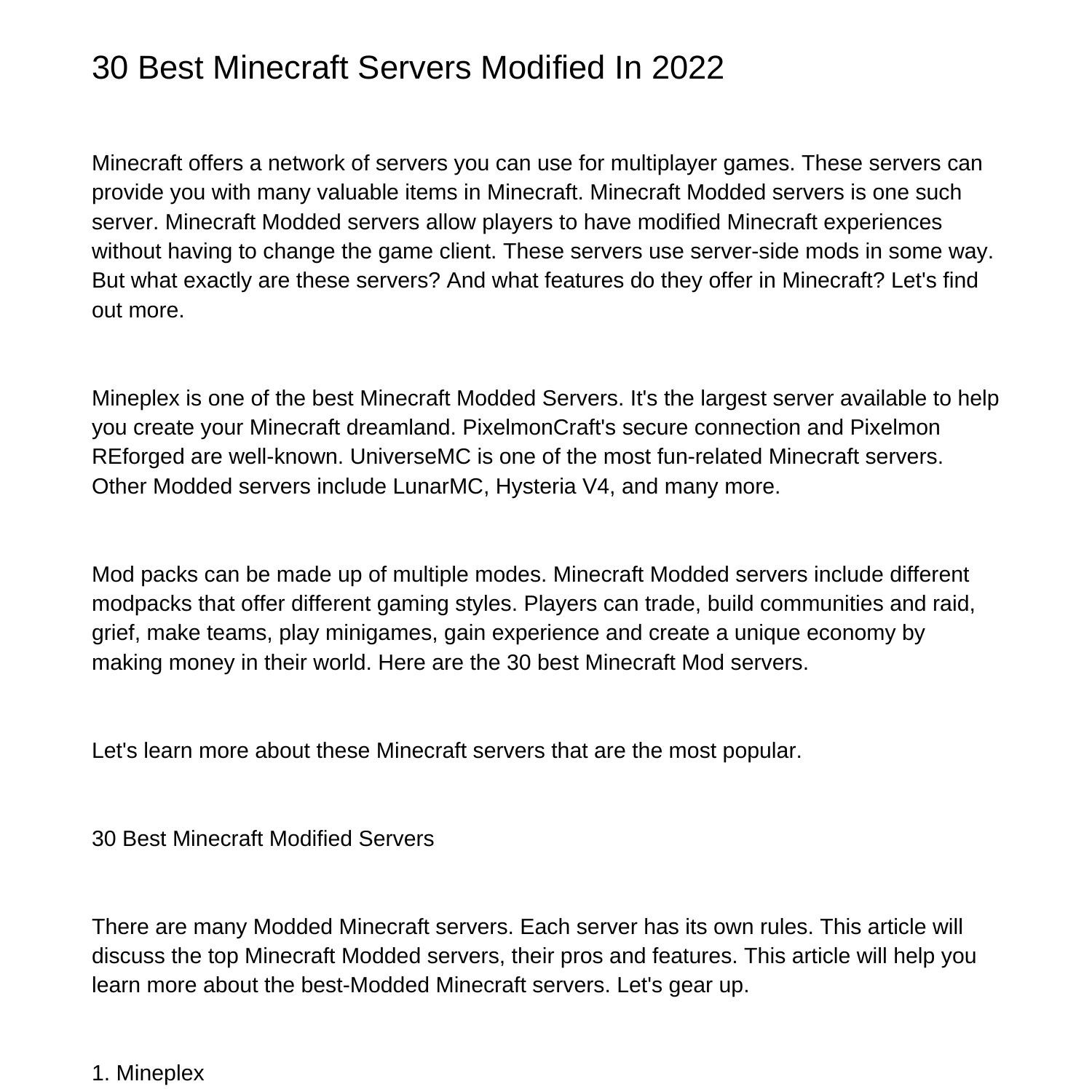 30 best minecraft servers modified in 2022fvmdy pdf pdf docdroid