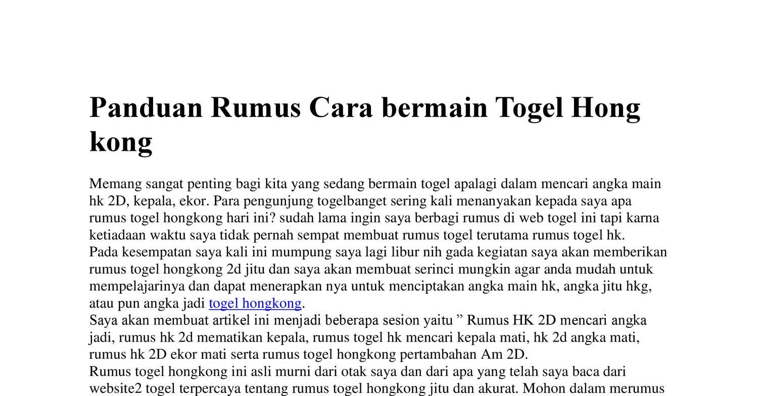 Panduan Rumus Cara bermain Togel Hong kong.pdf | DocDroid