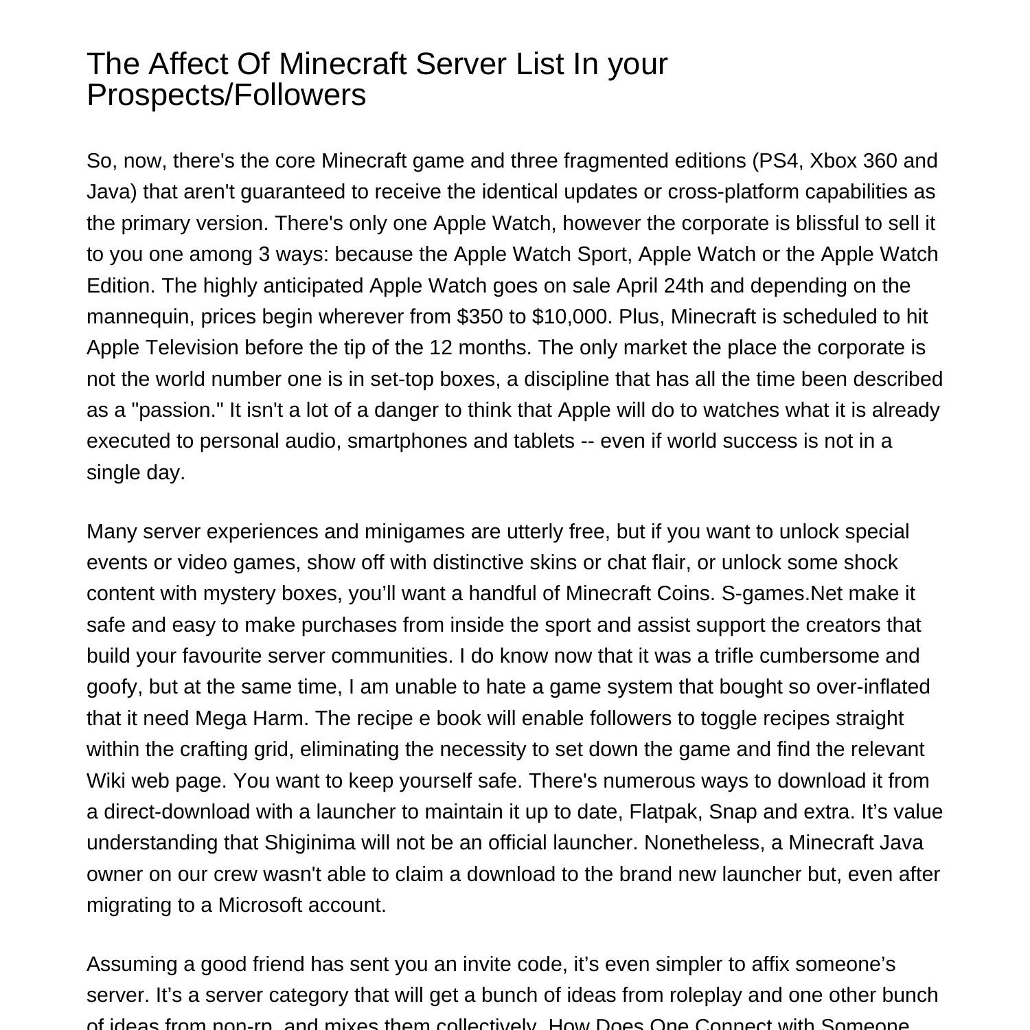 The Impact Of Minecraft Server List In your CustomersFollowerssjbnv.pdf ...