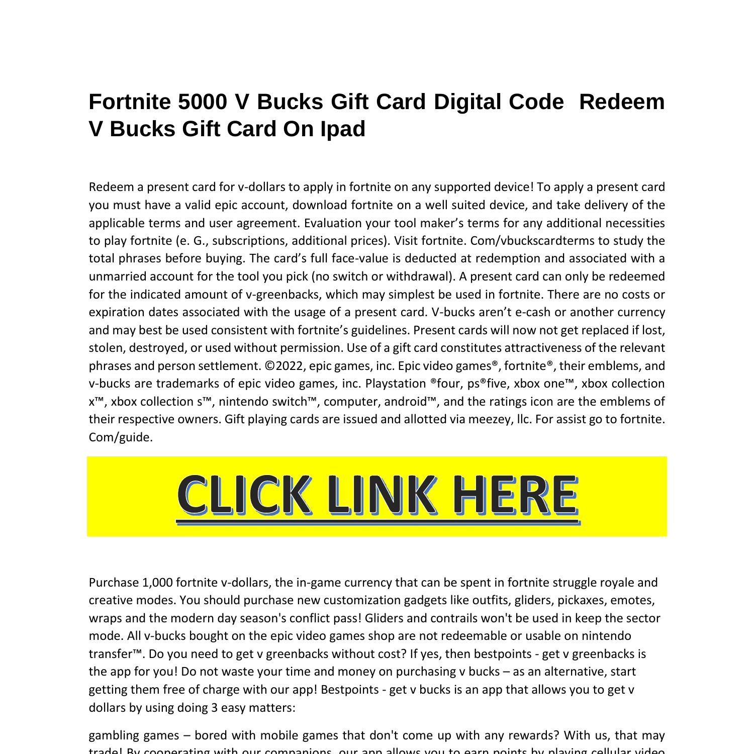 Fornite 5000 V-Bucks Gift Card (Digital)